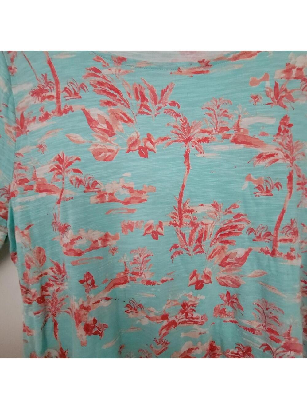 Belle by Kim Gravel Women's Top XL Pink Palm trees Tropical Long sleeves Blue - Picture 2 of 7